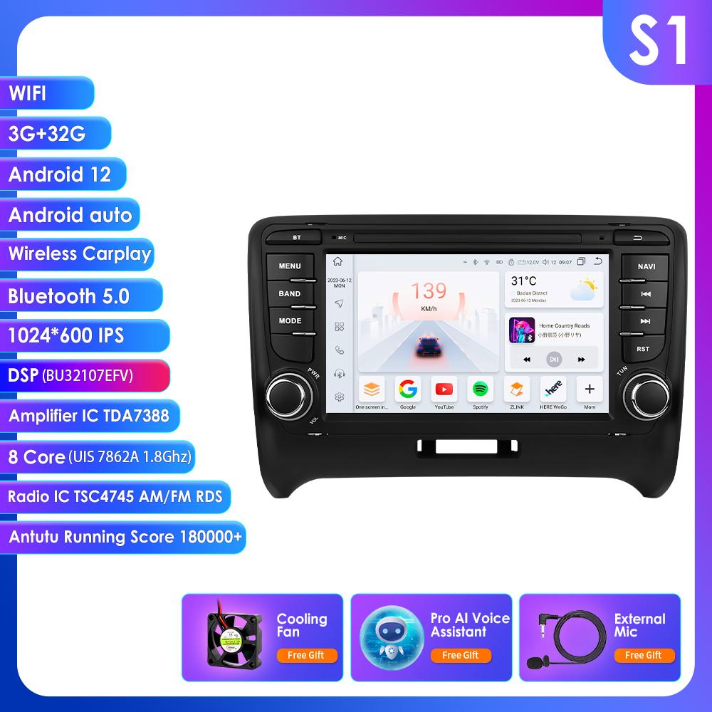 

OSSURET RDS Автомагнитола для TT MK2 8J 2006 - 2014 Android Мультимедийный Видеоплеер Навигация GPS Carplay QLED Интеллектуальный Сенсорный Экран Автомагнитола 8G S1 8Core 3G 32G AI