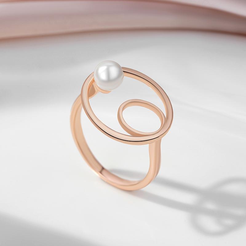 Slawischer Vintage-Perlenring in Roségold mit doppeltem Hohlkreis, Schmuck für Frauen