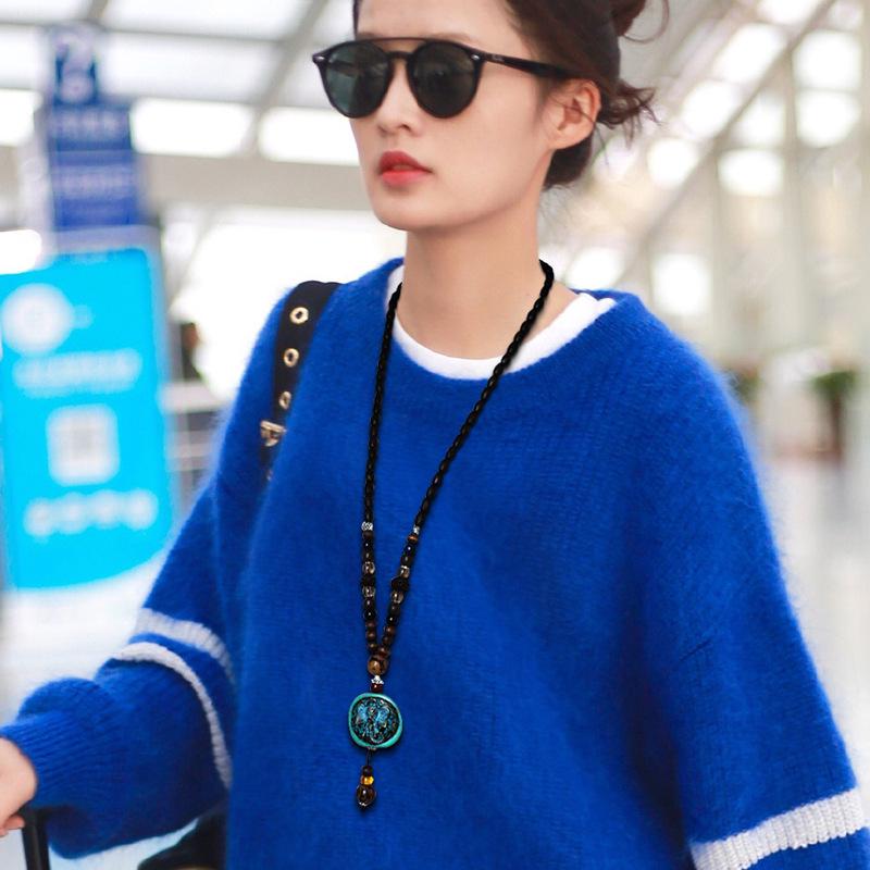 Collier pendentif éléphant rétro personnalisé avec des perles de graines de Bodhi pour femmes