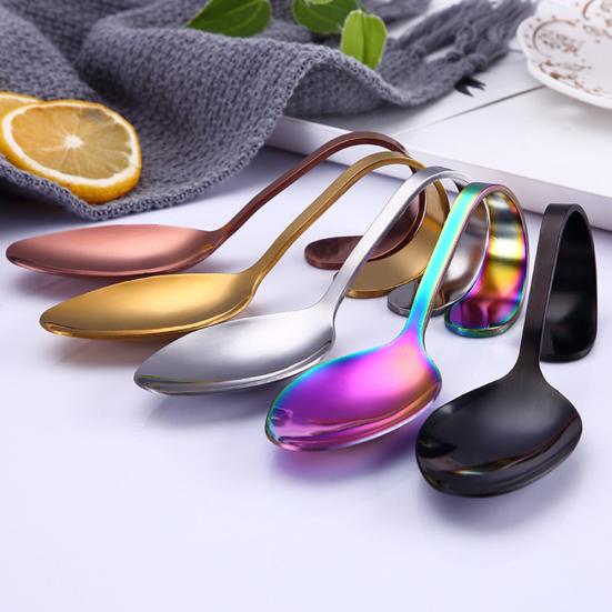 Edelstahl-Hotel-Buffet-Küchenlöffel mit gebogenem Griff, Dessert- und Suppenbesteck