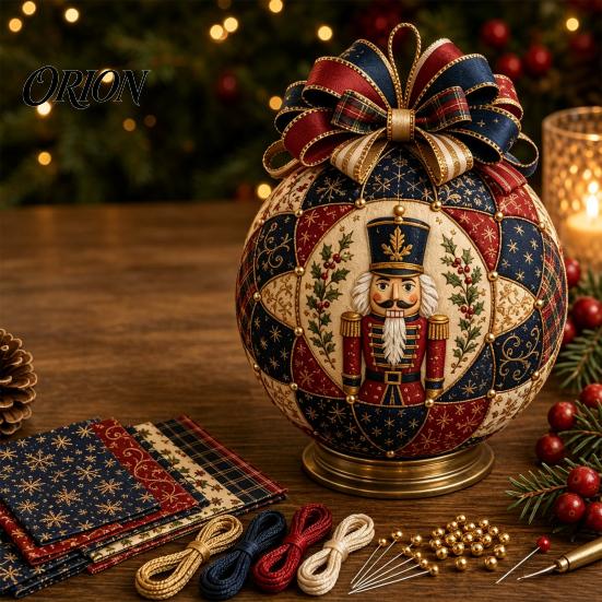 Fabric Ball Craft Set Quilted Christmas Ornament DIY Kit, Patchwork Material Pack Crafting Gift for Beginner, Handmade Xmas Tree Hanging Decor Adults