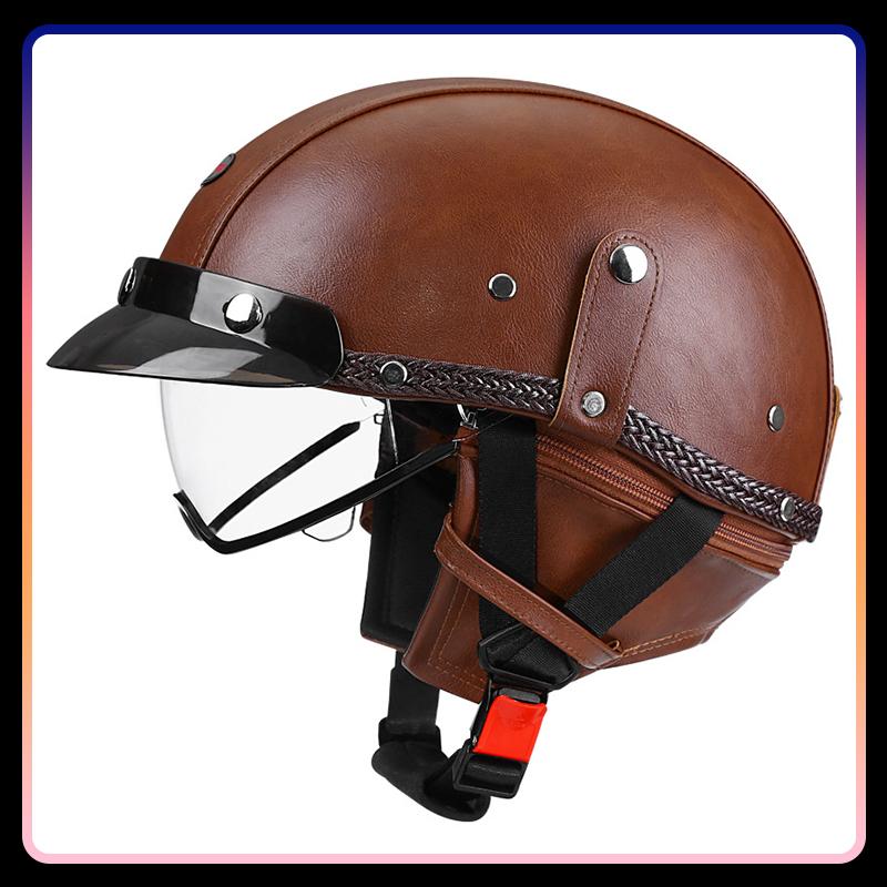 Hot Selling Half Face Helmet Protection Ventilation Leather Motorcycle Helmets Safety Riding Retro Half Helmet Comfortable DOT