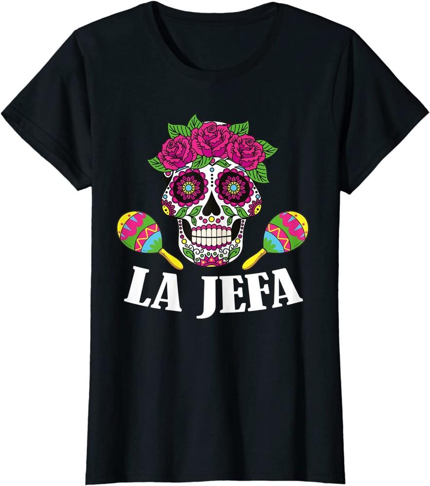 Day Of The Dead Mexican Day Of The Dead La Jefa Skull Ladies039 Crewneck T-Shirt