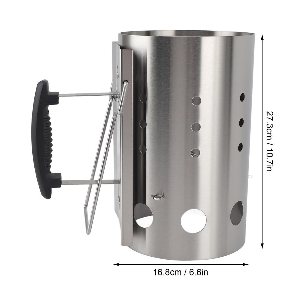 Chimney Starter Stainless Steel Lightweight Portable Efficient Charcoal Starter Barrel for Outdoor Camping Barbecue Picnic