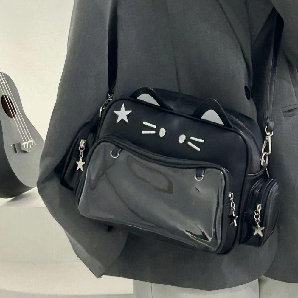 Preppy Style Cute Cat Itabag JK Kawaii Y2K Shoulder Bag Creative Transparent Pocket Bag  Outdoor