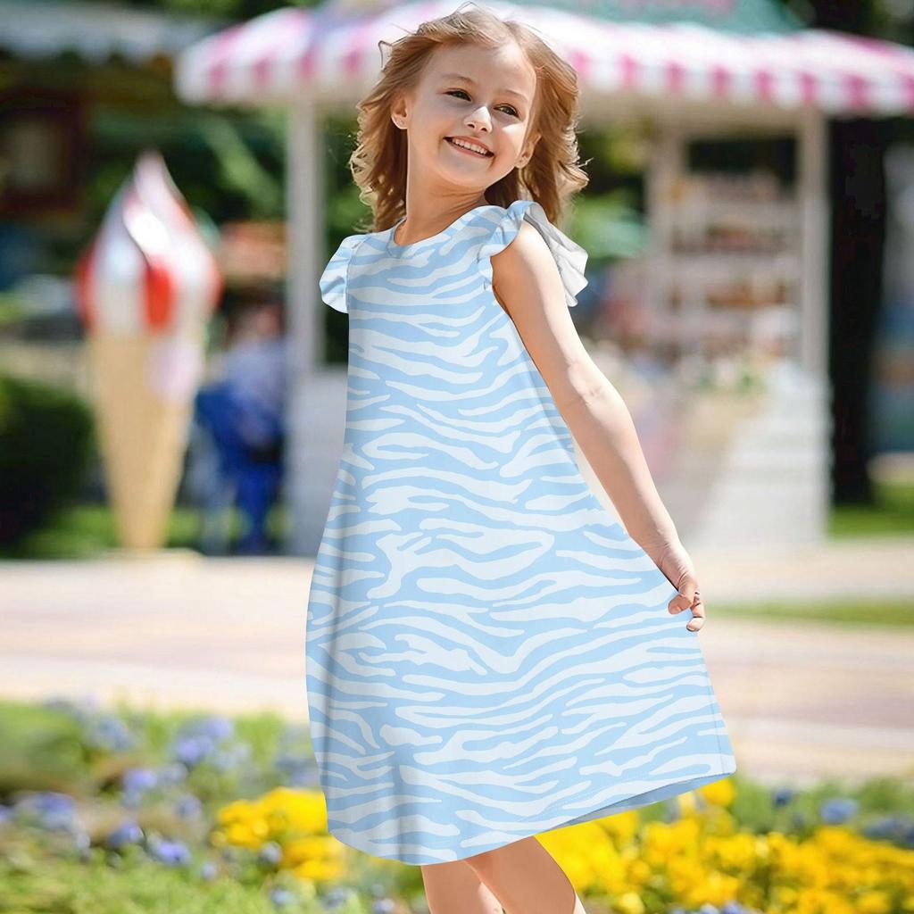 Children's Flying Sleeve Round Neck Summer A-Line Casual Holiday Floral Print Loose Dress