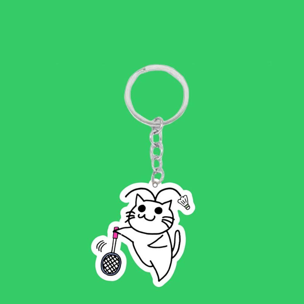 Cat Play Badminton Badminton Keychain Acrylic Badminton Key Chains  Decoration Accessories