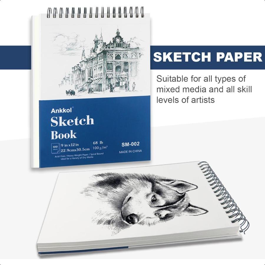 9 x 12 Sketch Book Hardcover Sketchbook Top Spiral Bound Sketch Pad 100 Sheets 68lb 100gsm Drawing Paper Pad Art plies for Adul