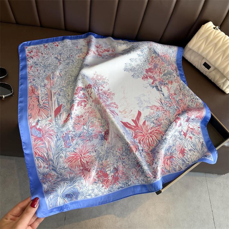 Nowy jedwabny kwadratowy szalik damski chusta na głowę foulard bandana różowy z nadrukiem kwiatowym apaszka miękkie chusty na głowę damski hidżab krawat na szyję