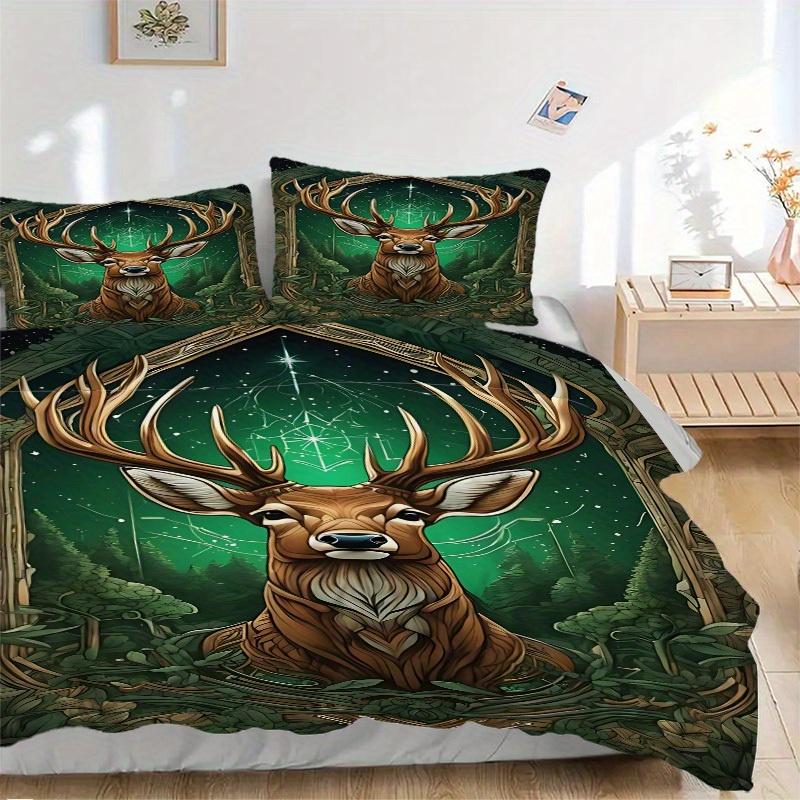 3pcs Deer Forest Soft Comfortable Bedding Set, For Bedroom, Guest Room And Dorm, All - Season Use, High-Definition Printing196
