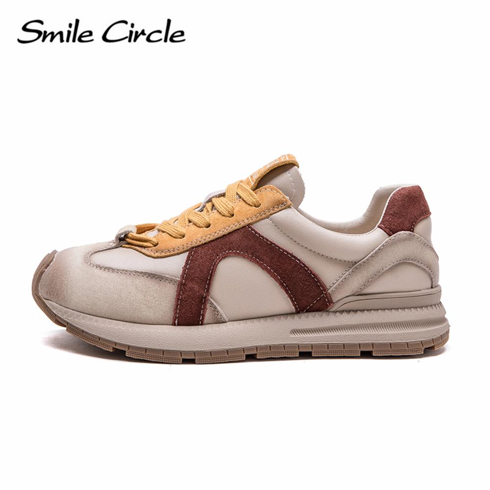 Damen Freizeitschuhe aus echtem Leder mit runder Zehenpartie und Schnürung, modische und bequeme Sneakers