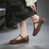 Johnature Genuine Leather Woven Shallow Mary Jane Shoes Retro Low Heeled Women's Shoes