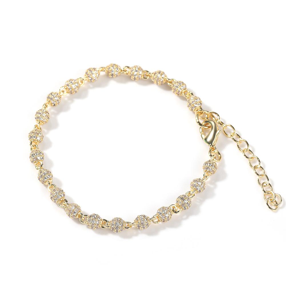 Copper zircon bracelet, simple round bead bracelet ins personalized design extension chain hand