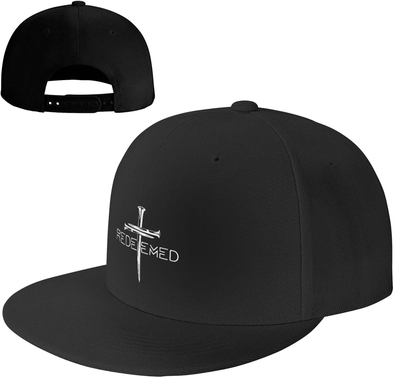 Jesus Christian Redeemed Cross Nails Flat Bill Hats Brim High Snapback Hat Adjustable Baseball Cap Trucker Dad Cap Brim Cap Adjustable