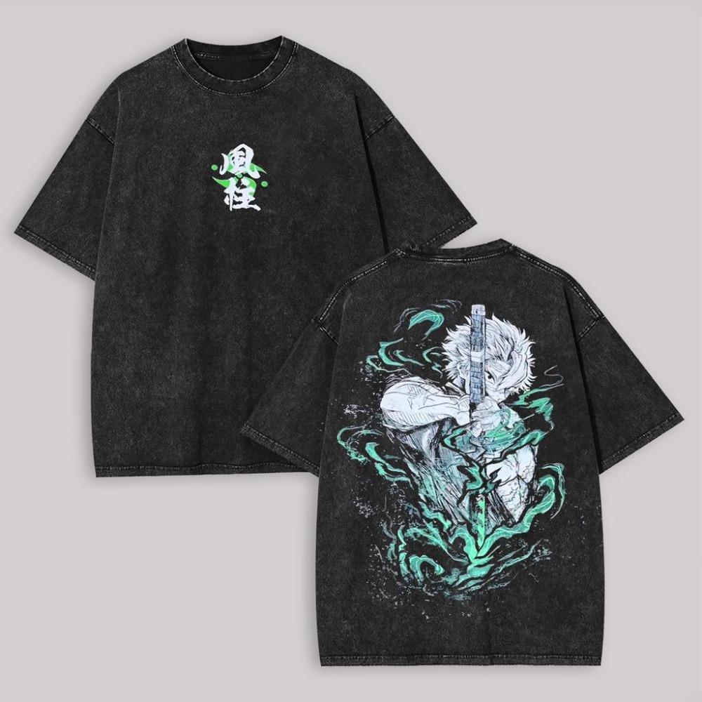 Shinazugawa Sanemi Demon Slayer Manga T-shirt Trendy Washed Oversized T Shirt Men Women Clothing S