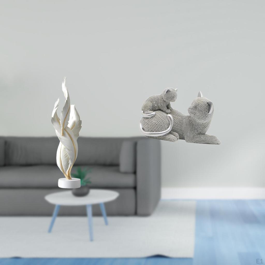 Feather Cat Sculpture Modern Resin Art Crafts Decorative Figurine Ornament for Office Cabinet