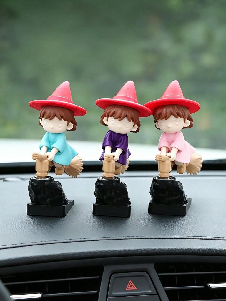 Witch on Broom Car Ornament, ABS Resin Dashboard Decor, Creative Car Interior Gift for Women