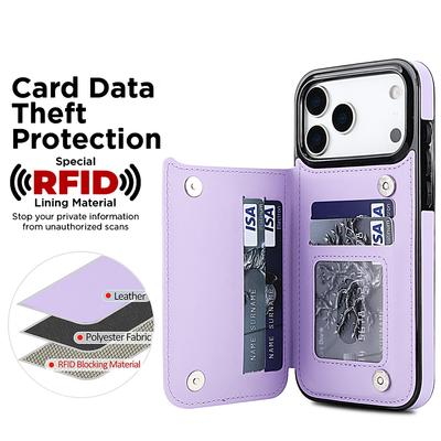 Wallet Double Button Small Fragrant RFID Blocking Card Slot Flip Leather Case For iPhone Air 17 Pro Max 16e 15 Plus 14 13 12 11