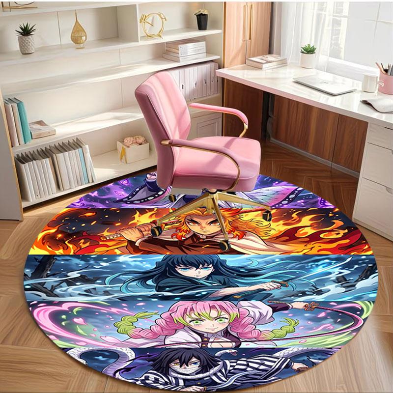 Demon Slayer Print Round Rug, Washable Floor Carpet, For Entryway Dorm Laundry Room Office Study, Home Decor Birthday Christmas Gift
