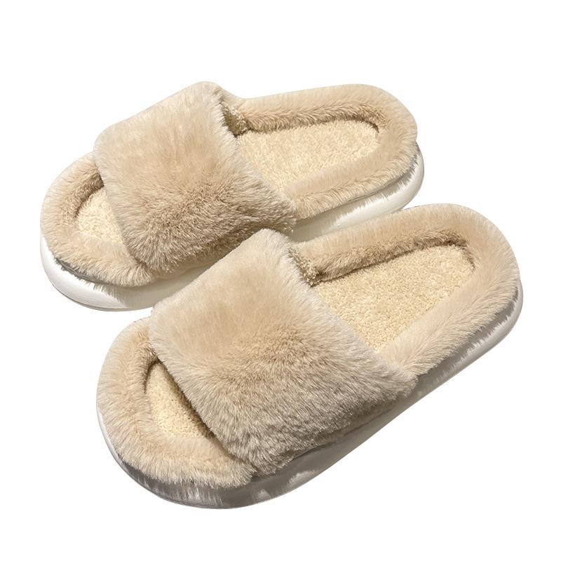 Thick-soled Fluffy Slippers 2025 New Cotton Slippers Spring and Autumn Ins Plush Slippers Autumn and Winter