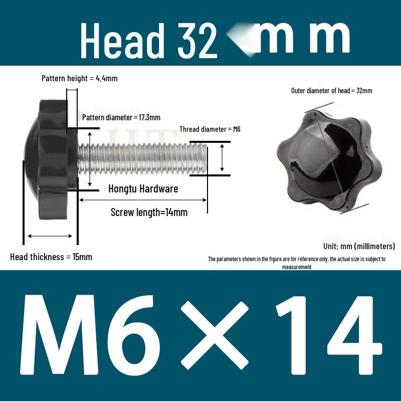 32-Head Rubber Six-Star Plum Blossom Handle Knob M5/M6/M8 Plastic Thumb Screw