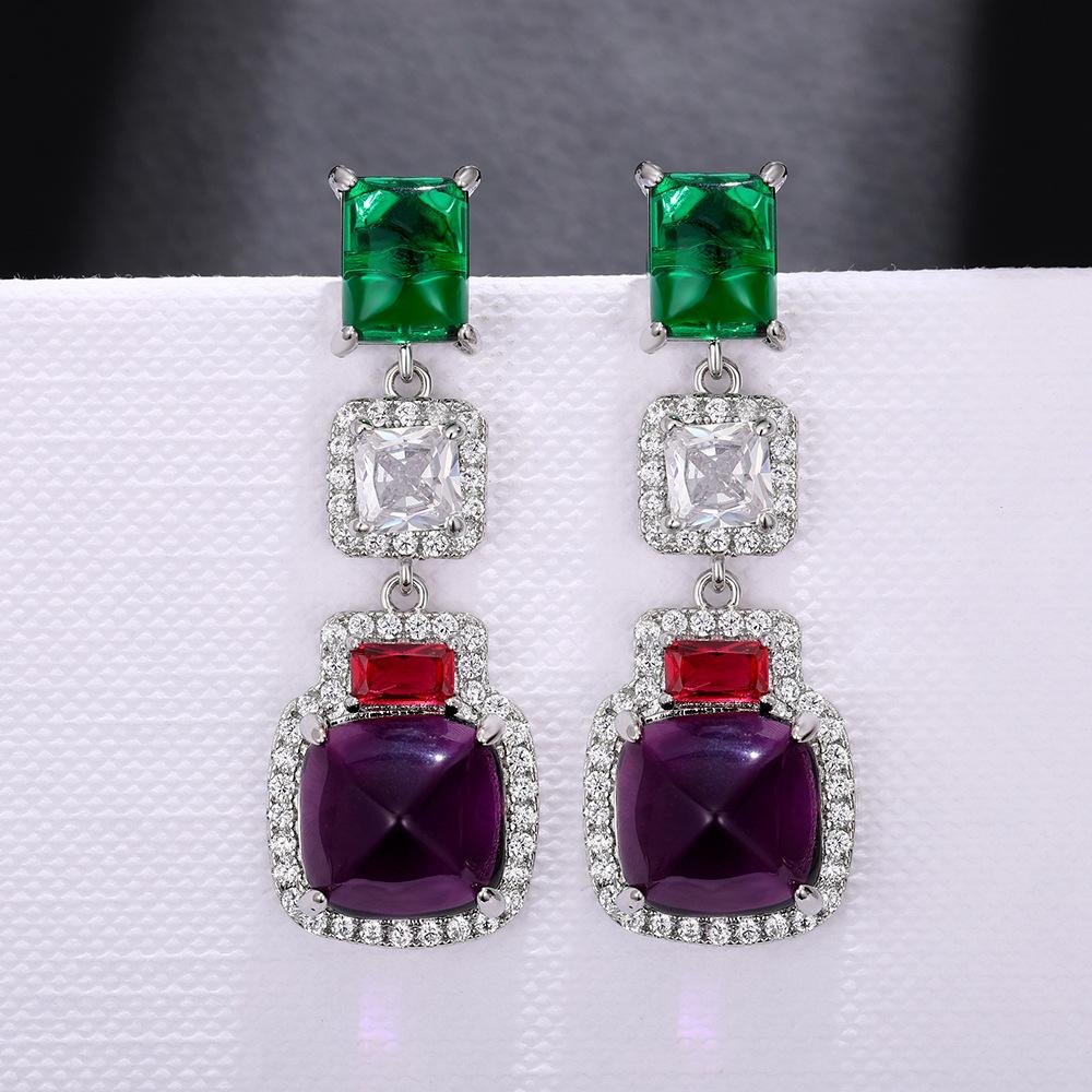Wind Luxury Emerald Contrasting Earrings, High-End Celebrity Earrings, Fashion Dinner With Earrings
