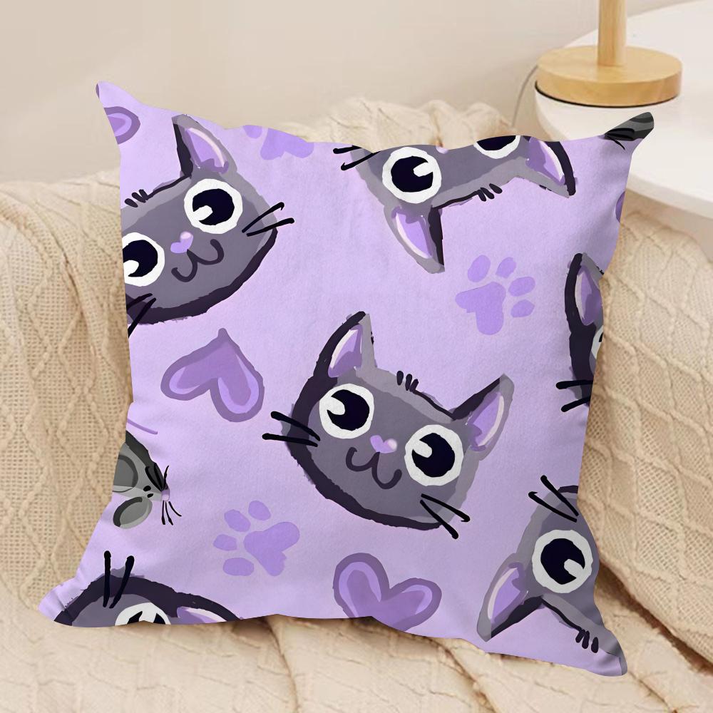 Cute Cat Cushion Cover Soft Plush Fabric DoubleSided Printed Sofa Cushion Cover for All Seasons Home Decor Gift