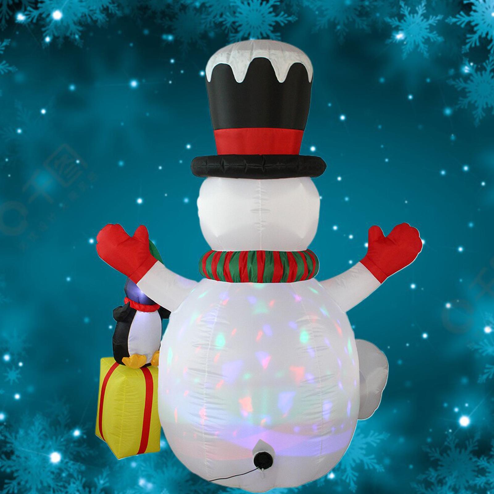 

Надувной Рождественский Снеговик Сидящий 7 футов Водонепроницаемый Декор с Ночным Освещением и 2 Пингвинами Встроенные Вращающиеся RGB Светодиодные Огни US