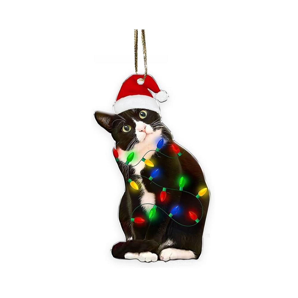2025 Weihnachts-Kugel-Katzen-Ornament 2D Acryl Lustige Katzen-Ornamente Weihnachtsbaum Katze Hängende Dekorationen Haus Party Weihnachten Deko