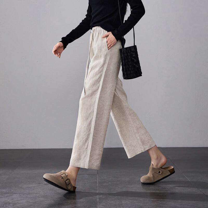 

SOFSIL Women s High-Waisted Linen Wide-Leg Cropped Pants 29/XL