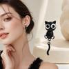 Sweet Black Cat Drop Earrings Alloy Light Luxury Earrings Black Kitten Earrings  For Girl Women