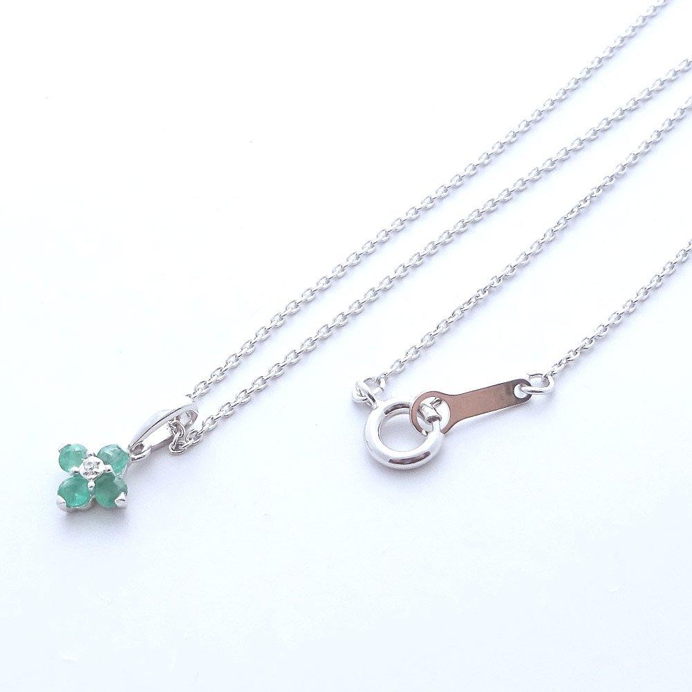 [Your and My Jewelry Box] SV925 Natural Emerald Clover Petite Necklace [May Birthstone] 14003 [Gift Wrapped]