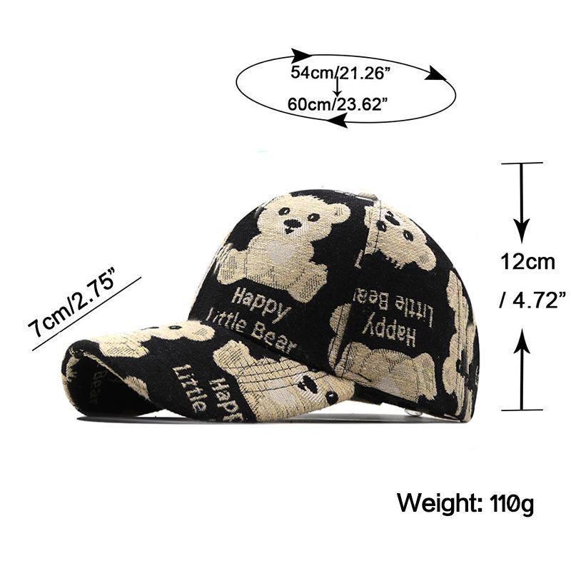 Bear embroidery hat female hard top curved brim spring and autumn new baseball hat male student sunshade sports cap