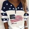 American Flag Printed Pullover Sweatshirt, Casual Long Sleeved Zipper Sweatshirt For Autumn And Winter, Women'S Clothing