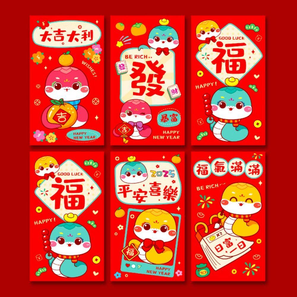 6 st Hongbao Kinesiska Nyårs Pengapåse Välsignelse Lycka Röd Ficka Firande Fest
