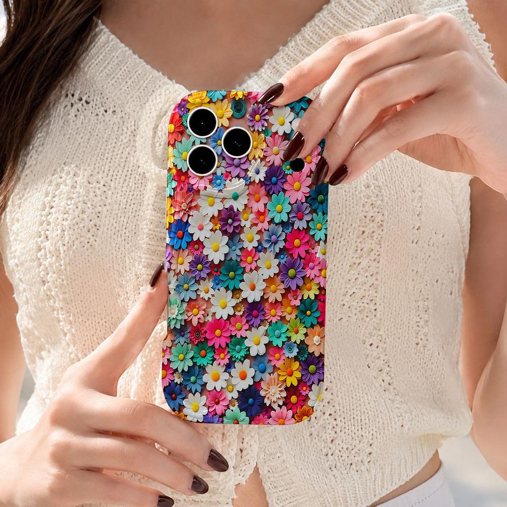 Full Cover Multicolor Daisy Wavy Edge Phone Case For iPhone 17 16 15 14 13 12 11 8 7 Plus Pro Max Floral Bumper Cover
