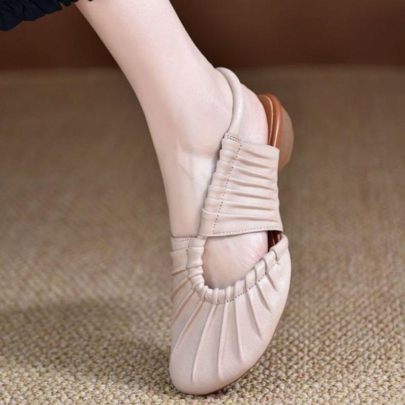 Fashion Original Toe Sandals 25 New Style Thick Heel Beach Roman Sandals Women's Shoes Top Layer Cowhide Low Heel Mom Shoes