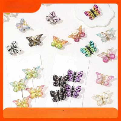 4Pcs Gradient Leopard Butterfly Hair Clips Set Cute Princess Duckbill Side Clips for Girls Fairy Hair Headwear Accessories