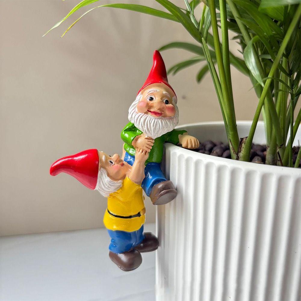 Resin Crafts Dwarf Hanging Flower Pot Cute Climbing Gnome Figurines  Home Decor