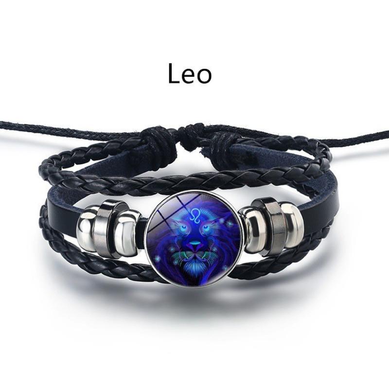 Fashion 12 Zodiac Signs Constellation Charm Bracelet For Men Multilayer Weave Leather Bracelet Unisex Jewelry Accessries Gifts