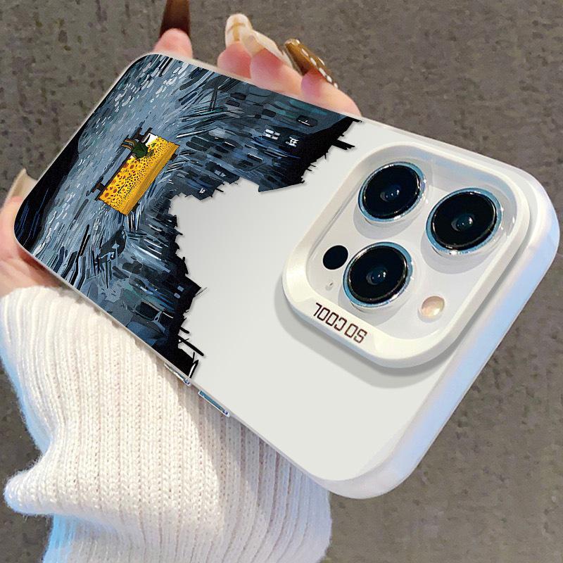 Silberne Ölmalerei iPhone Hülle für Modelle 13/14 Pro/15 Pro Max/16 Pro/17