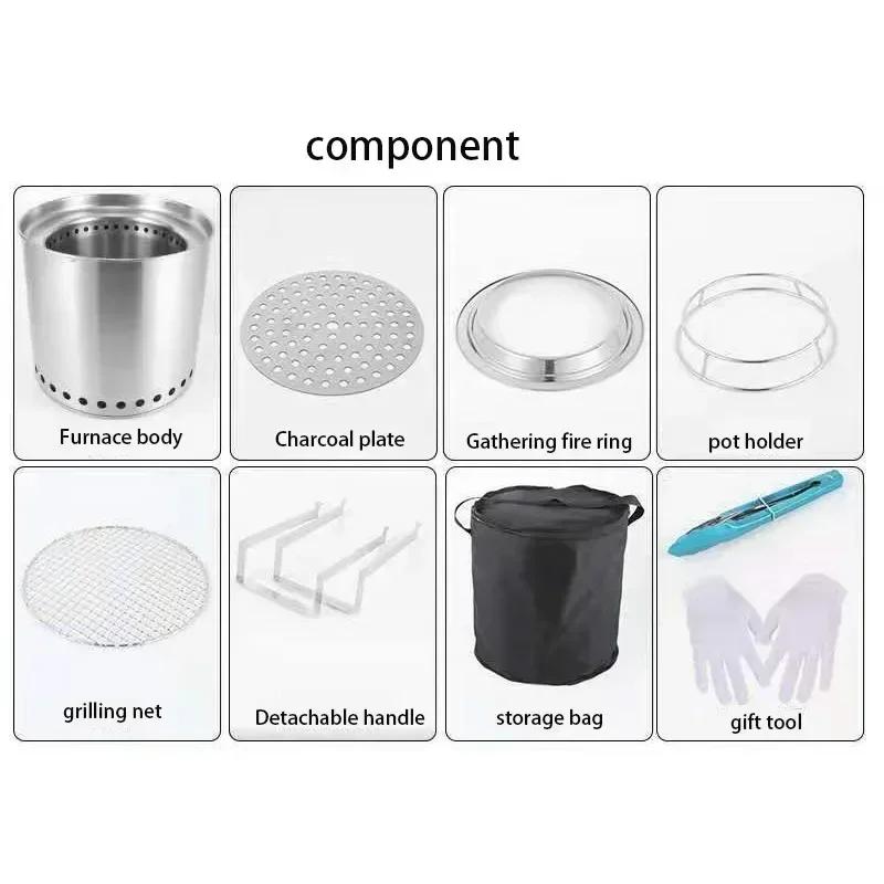 304 Stainless Steel Firewood Stove Outdoor Windproof and Warm Camping Stove Portable Picnic Barbecue Stove Camping Accessories