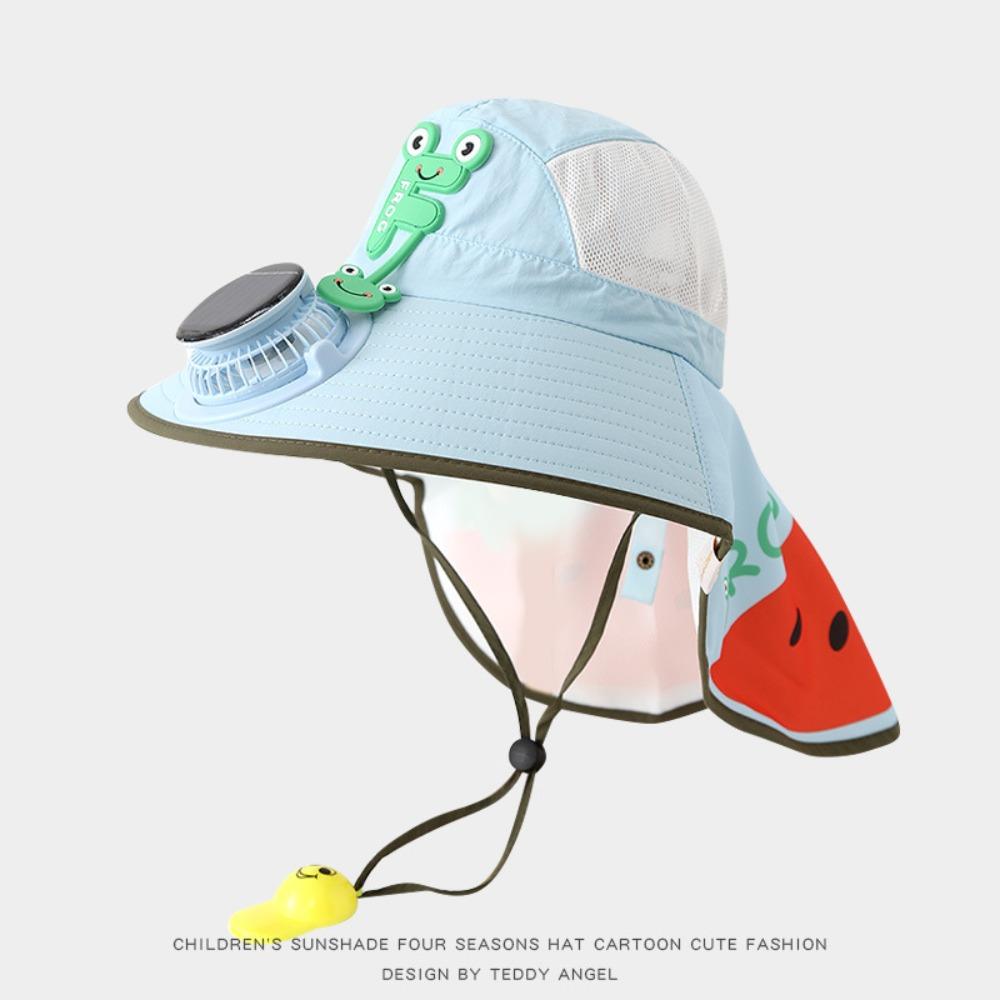 

Solar Fan Sun Hat Letter Print Wide Brim Neck Cape Mesh Children Portable UV Protection for Baby Boys Girls Outdoor Camping Hat