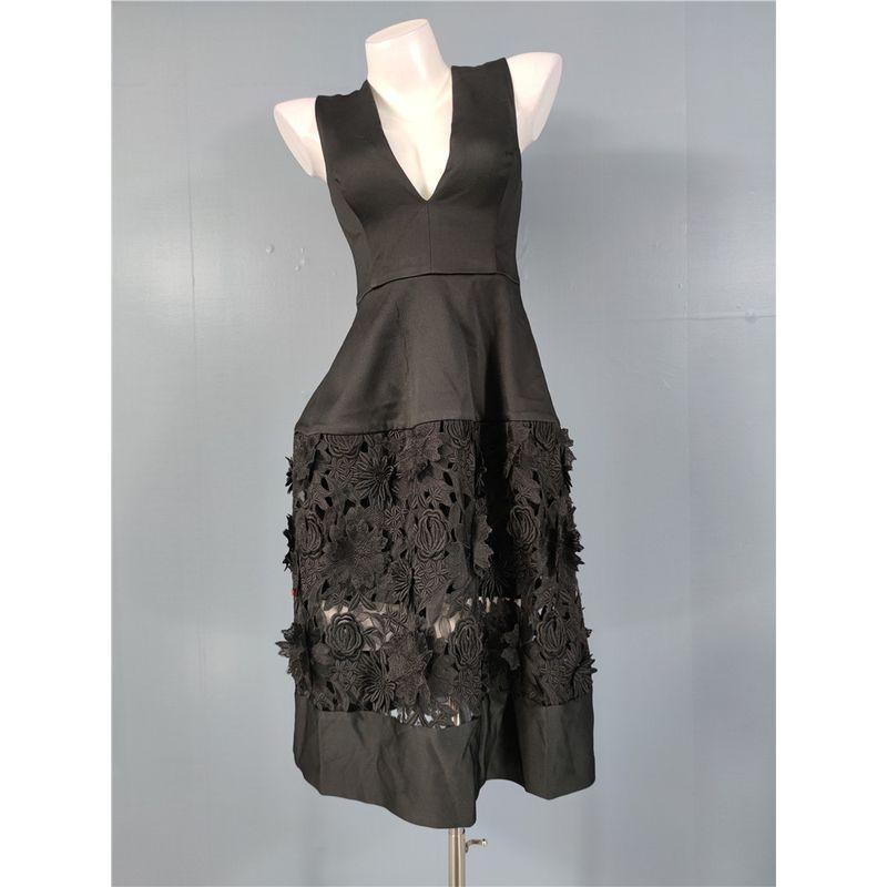 

Export Single FN Home Sexy Deep V Neck Heavy Embroidery Design Sleeveless Ladies Fashion Large Swing Elegance Jumpsuit Midi Dress Black B(Not Open Back) 10(M)