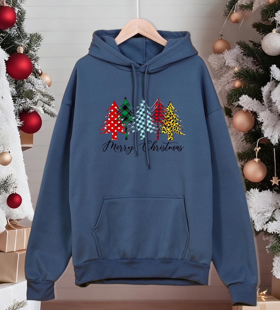 Merry Christmas Creative Tree Prints Men Hoodies Fleece Soft Hoody Hip Hop Fashion Streetwear Casual All-Match Unisex Pullovers