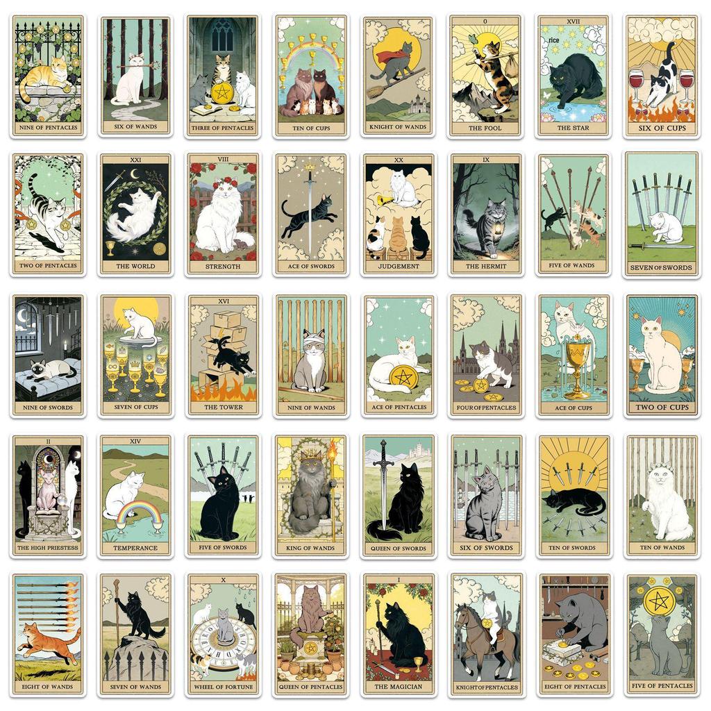 78 Cute Cat Tarot Card Stickers: Waterproof Cartoon Decor for Water Bottles and Diaries