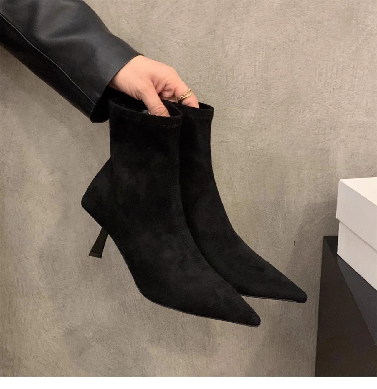 

Women Sexy Pointed Toe Stretch Ankle Boots Short Botas Shoes Fashion Partys Stiletto High Heel Socks Botas De Mujer new 37