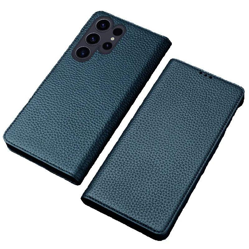 Luxury Genuine Leather Wallet Business Phone Case For Samsung Galaxy S24 Ultra Plus Cover Credit Card Money Slot Cover Holster