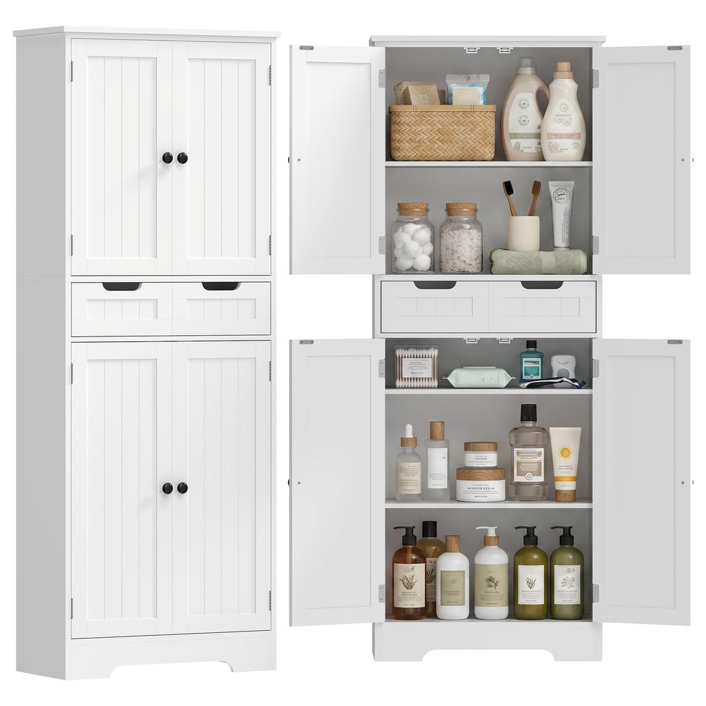 Tall Bathroom Cabinet, Freestanding Bathroom Storage Cabinet with Drawer, Shelves and Doors, 60 x 30 x 160 cm, White