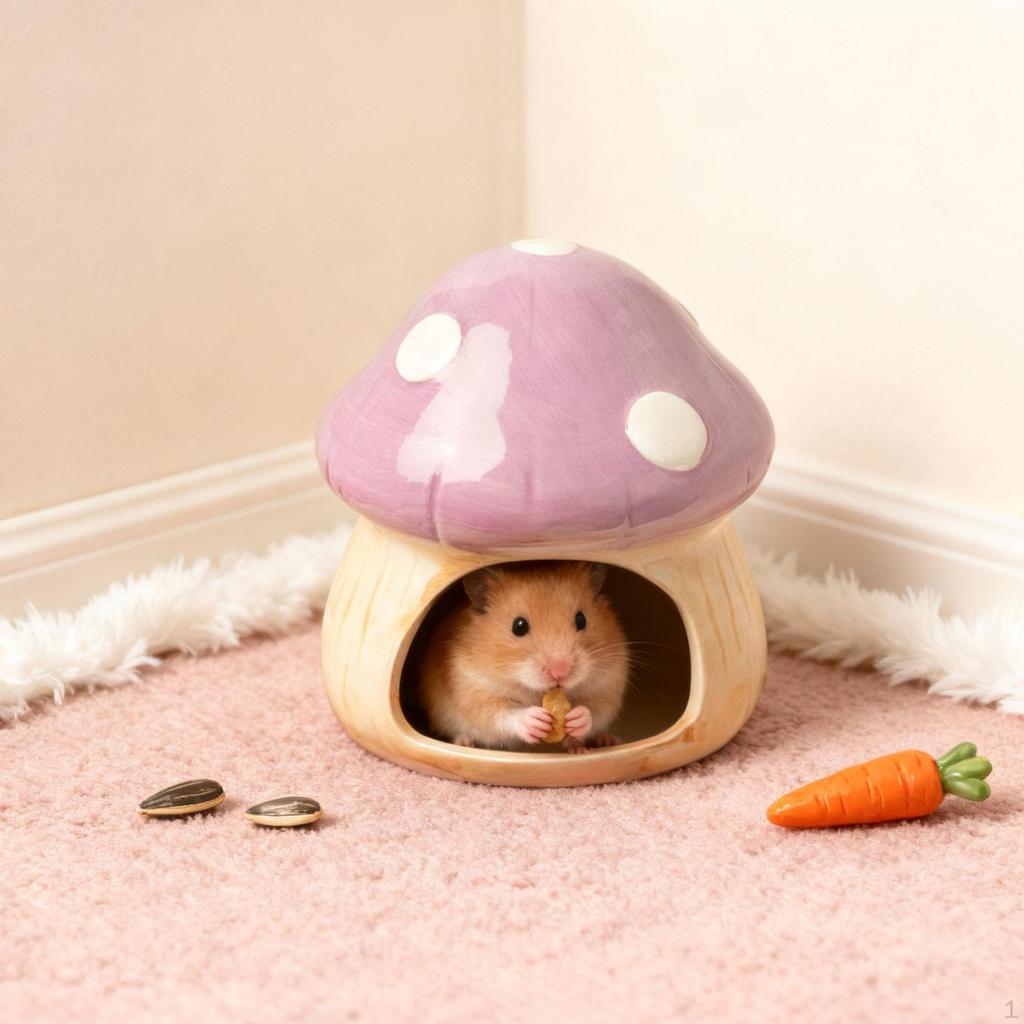 Ceramic Hamster House Cave Cute Hide Bed Mushroom Shaped for Hedgehog Chinchilla Gerbils